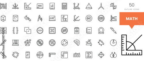 Collection of educational math icons in a modern outline style.