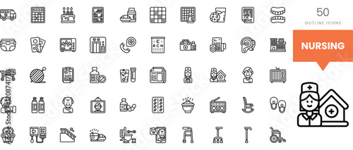 A collection of nursing-themed outline icons showcasing healthcare essentials.