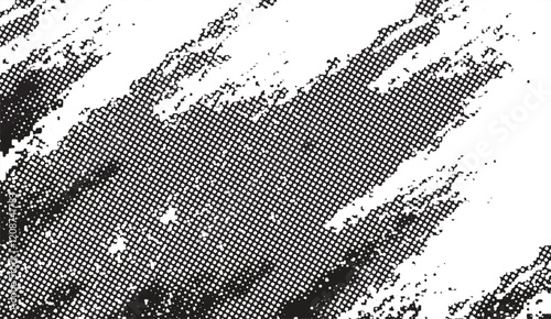 Abstract Halftone Texture with Eroded Edges, Black and White Pattern, Distressed Retro Print Effect, Vintage Grunge Vector Background