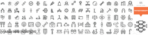 A collection of therapy-related icons in a minimalist style, including equipment and symbols.