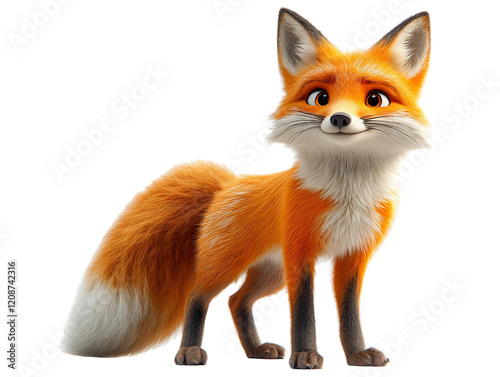 A cheerful fox with a bushy tail isolated on white background. Suitable for marketing or business purposes. PNG file