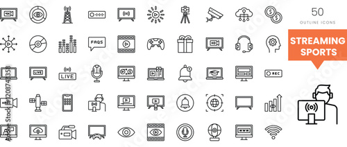Diverse streaming sports icons in a minimalist outline style, perfect for digital design.