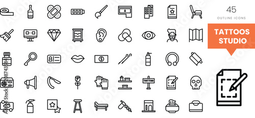 Various tattoo studio icons showcasing artistry and equipment.