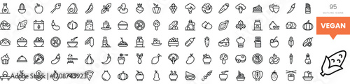 A collection of minimalist vegan food icons showcasing diverse plant-based ingredients.