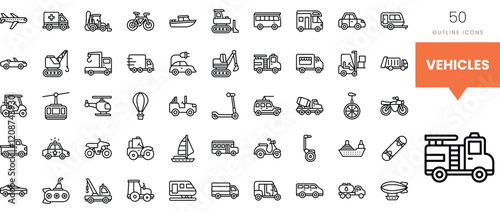A diverse collection of outline icons representing various vehicles.