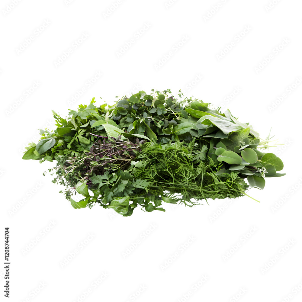 Illustration of a vibrant pile of assorted fresh herbs with various textures on a transparent background, perfect for cooking and gardening visuals. Illustration of a vibrant pile of assorted fresh herbs with various textures on a transparent background, perfect for cooking and gardening visuals.
