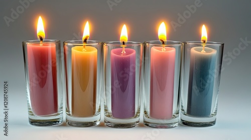 Colorful Candles in Glass Holders on White Generative AI