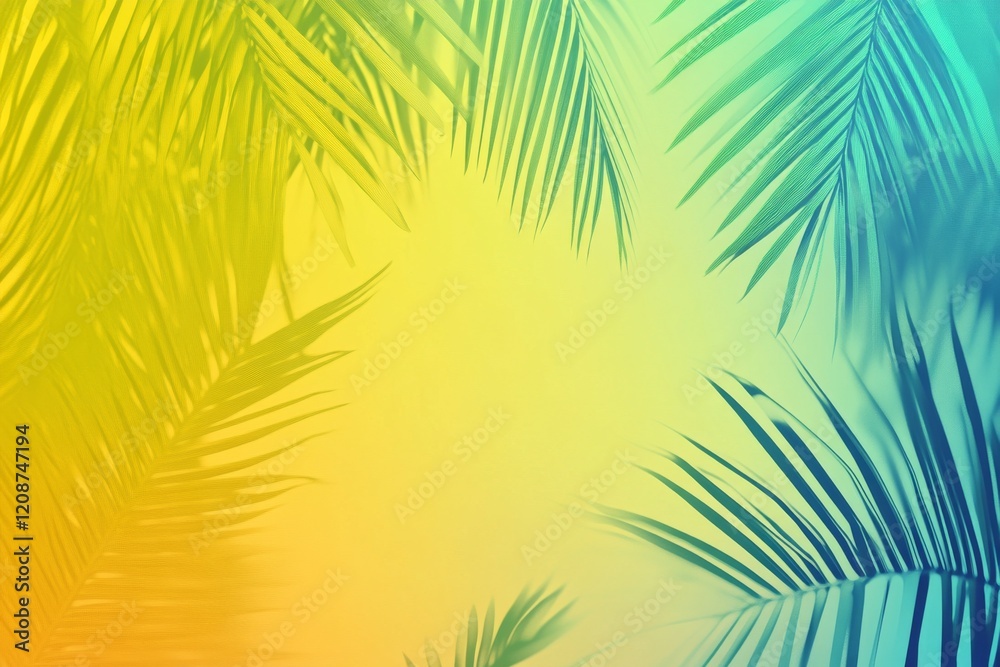 Obraz premium A vibrant gradient background with tropical colors.featuring bright greens, yellows, and blues.conveying a lively and exotic feel.ideal for travel promotions and summer themes