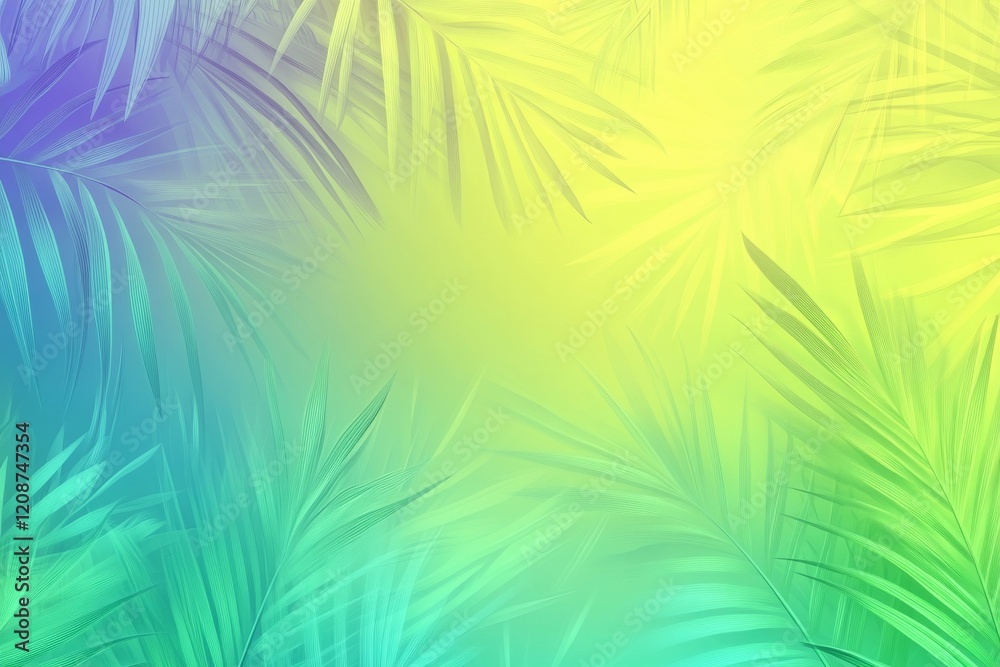 Fototapeta premium A vibrant gradient background with tropical colors.featuring bright greens, yellows, and blues.conveying a lively and exotic feel.ideal for travel promotions and summer themes