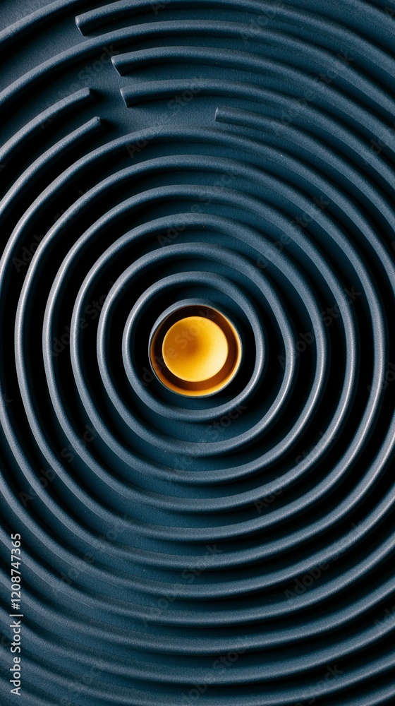 Obraz premium Abstract Circular Pattern Concentric Rings Dark Blue Yellow Center 3D Design Texture