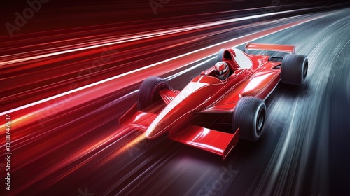 Red Race Car Speeds on Track, Thrillingly Fast photo