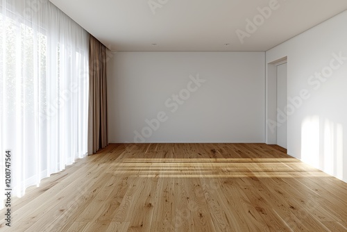 Wallpaper Mural A Bright and Spacious Empty Room with Wooden Floor and Sheer Curtains Offering a Minimalist Aesthetic and Natural Light Torontodigital.ca
