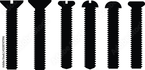 Nuts , screws, rivets, and bolts con set. Equipment stainless, fasteners, metal fixation gear black line and flat vector collection isolated on transparent background. Building tools construction sign