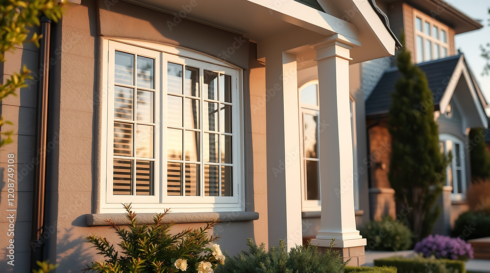 Captivating Suburban Home: Architectural Design and Exterior Elegance at Golden Hour
