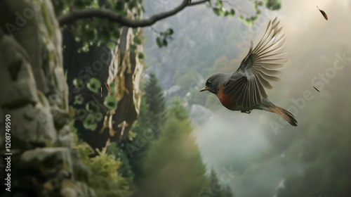 a robin perched on a garden fence  photo