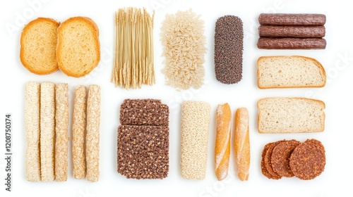 Nutritious Grains and Breads on White Generative AI