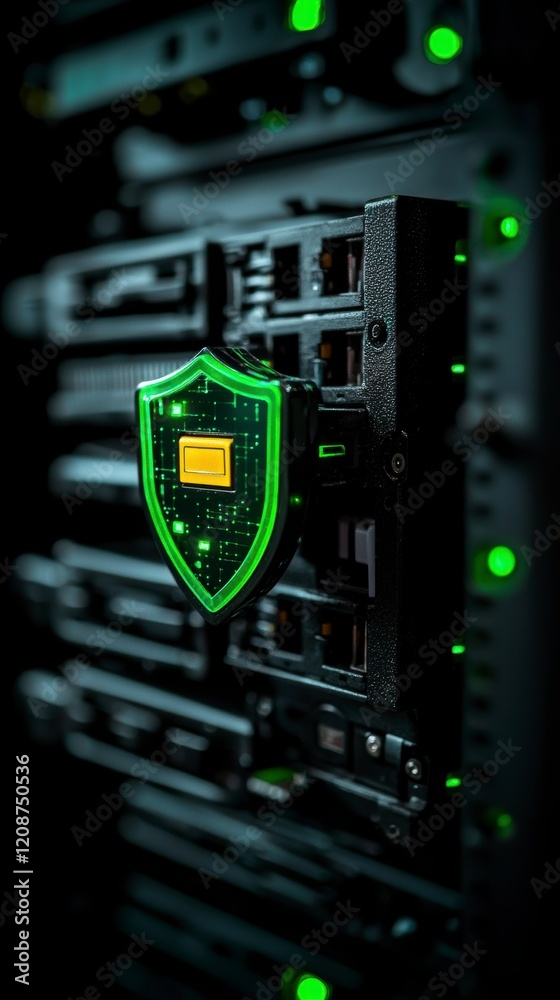 Fototapeta premium Data Security Server Rack with Cyber Shield