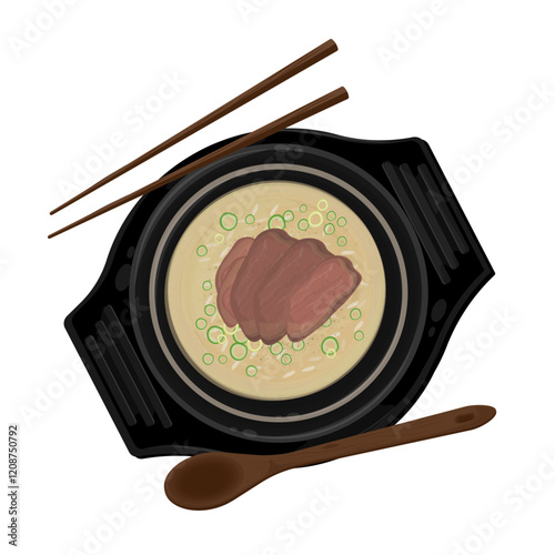 Vector Illustration Logo Clipart Top View Korean Kongnamul Gukbap or Korean Rice Soup