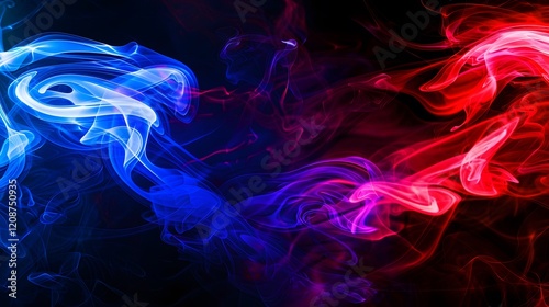 Abstract texture of backlit smoke in red blue on a dark background  photo