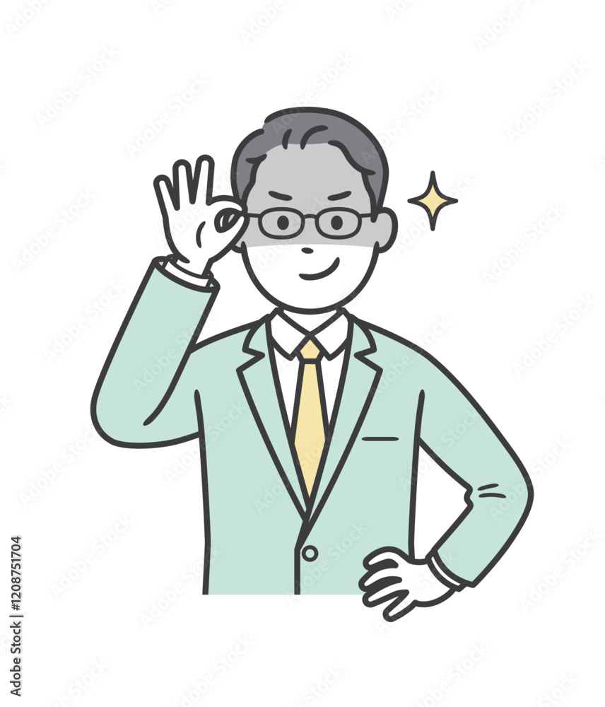 眼鏡を上げて悪巧みしてニヤける若い男性ビジネスマン 眼鏡を上げて悪巧みしてニヤける若い男性ビジネスマン