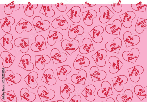 Heart My Love text quote seamless pattern. Cute romantic background wallpaper print. Valentine's day.
