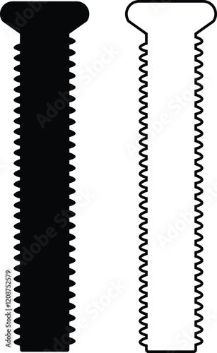 Nuts , screws, rivets, and bolts con set. Equipment stainless, fasteners, metal fixation gear black line and flat vector collection isolated on transparent background. Building tools construction sign