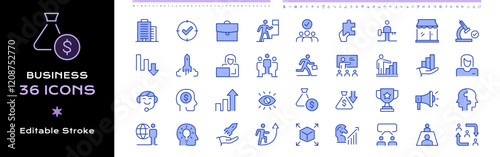 Business line icons - editable stroke colorful vector