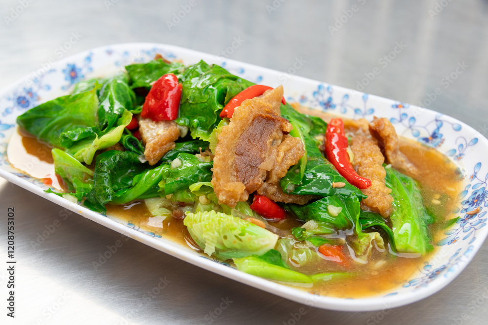 Stir-fried Baby Cabbage with Crispy Pork Stir-fried Baby Cabbage with Crispy Pork