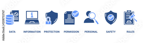 Data protection banner web icon vector illustration concept with icon of data, information, protection, permission, personal, safety and rules