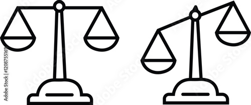 Scale line icon set. Equal or fair justice integrity for humans sign. Legal or law black vector collection isolated on transparent background. Balance life symbol equilibrium concept and logo.