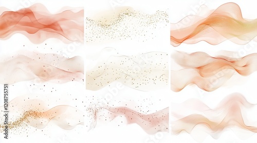 Abstract Arrangements. Elements, textures. Posters. Terracotta, blush, pink, ivory, beige watercolor Illustration and gold elements, on white background. Modern print set. Wall art.