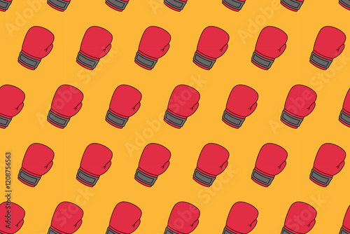 boxing glove colorful pattern on yellow background. doodle red boxing mitt object symbol seamless pattern background. boxing gloves seamless pattern for boxing sport club decor and merchandise