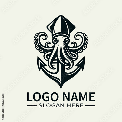 Squid and Anchor Logo Design, Nautical Squid Logo