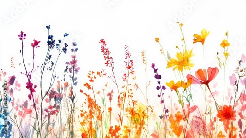A vibrant arrangement of wildflowers on a white background, ideal for decorative or artistic purposes.