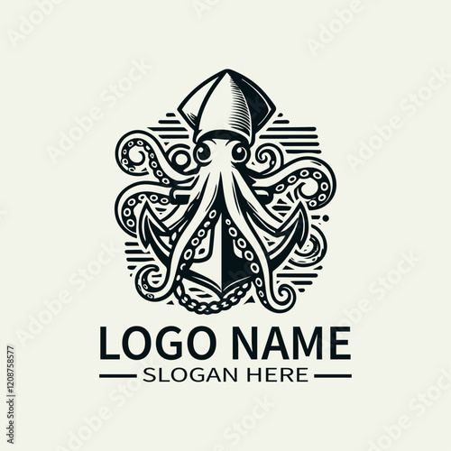 Squid and Anchor Logo Design, Nautical Squid Logo