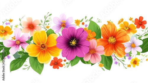 A vibrant arrangement of wildflowers on a white background, ideal for decorative or artistic purposes.