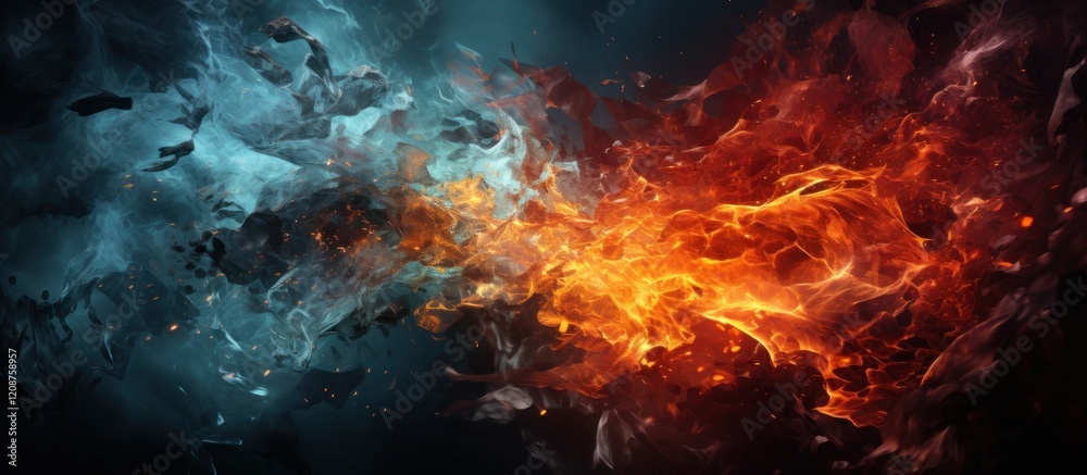 abstract scene with fire and smoke on black background abstract scene with fire and smoke on black background