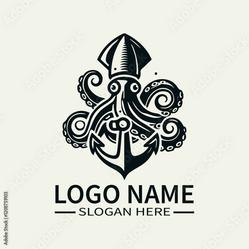 Squid and Anchor Logo Design, Nautical Squid Logo