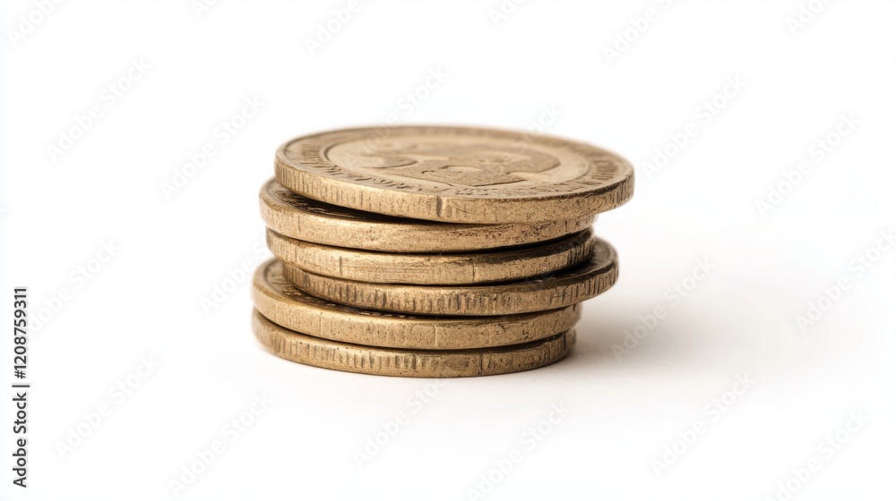 Stack of golden coins isolated on white background.