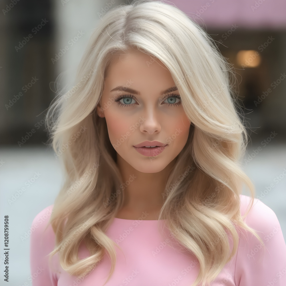 Una mujer rubia que brilla en un vestido lleno de estilo. Una mujer rubia que brilla en un vestido lleno de estilo.