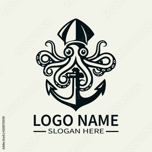 Squid and Anchor Logo Design, Nautical Squid Logo