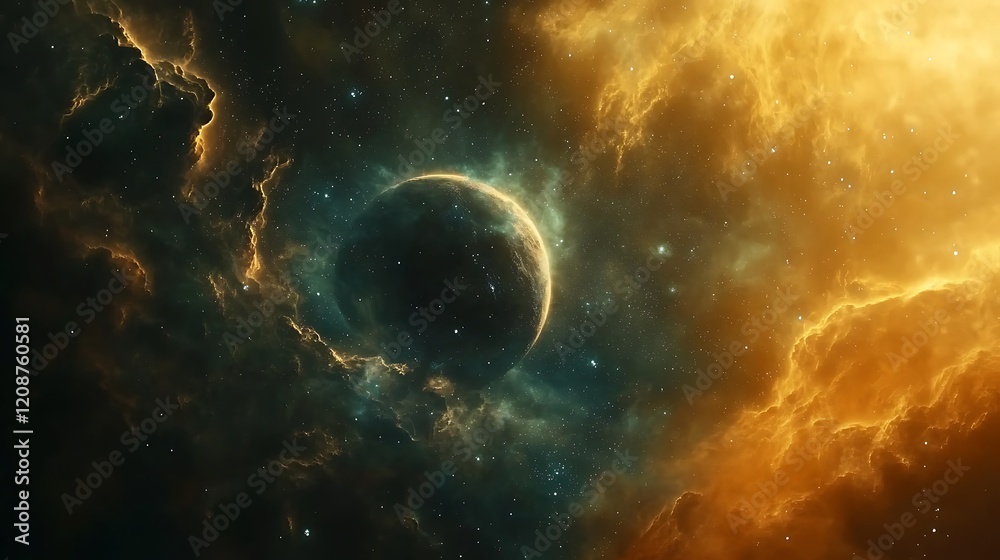 Obraz premium A Single Planet in a Starry Nebula