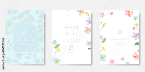 Elegant wedding invitation card background vector. Minimal hand painted watercolor botanical flowers texture template background. Design illustration for wedding, vip cover, poster, rsvp modern card.