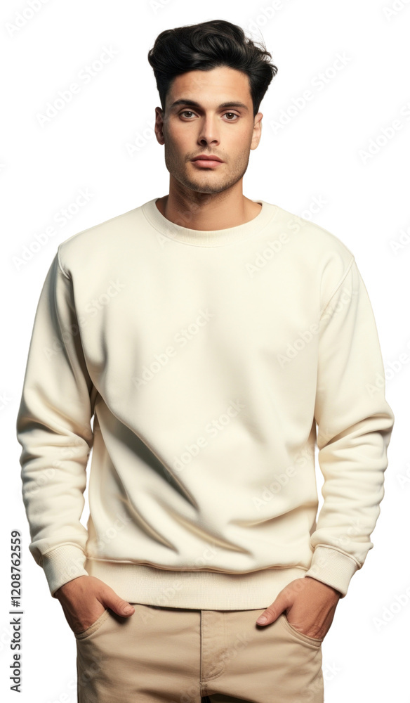 Fototapeta premium PNG Cream sweater mockup sweatshirt fashion sleeve.