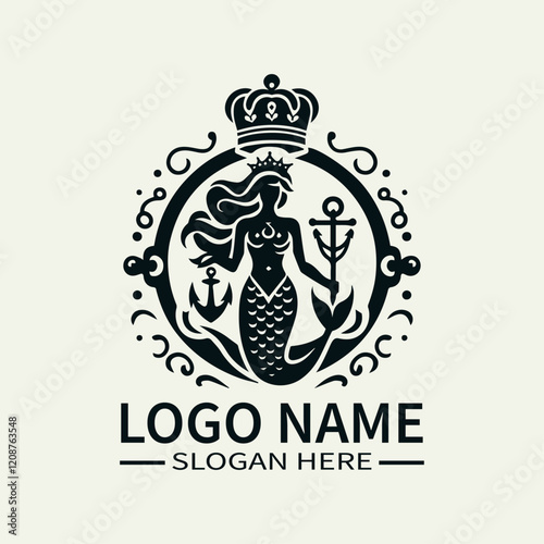 Mermaid King with Anchor Logo Design, Underwater King Logo