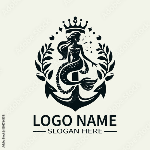 Mermaid King with Anchor Logo Design, Underwater King Logo