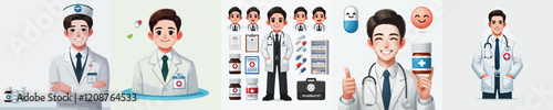 set of vector pharmacist characters in full uniform