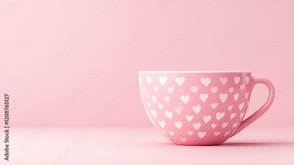 Pink heart-patterned cup with a sweet background Pink heart-patterned cup with a sweet background