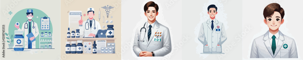set of vector pharmacist characters in full uniform set of vector pharmacist characters in full uniform