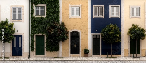 Charming Colorful Row Houses  Lisbon Street Scene